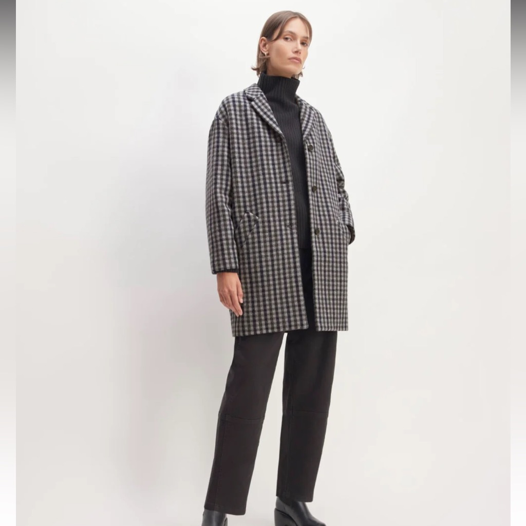 Everlane Women’s Black And Gray Checkered Wool Blend Coat